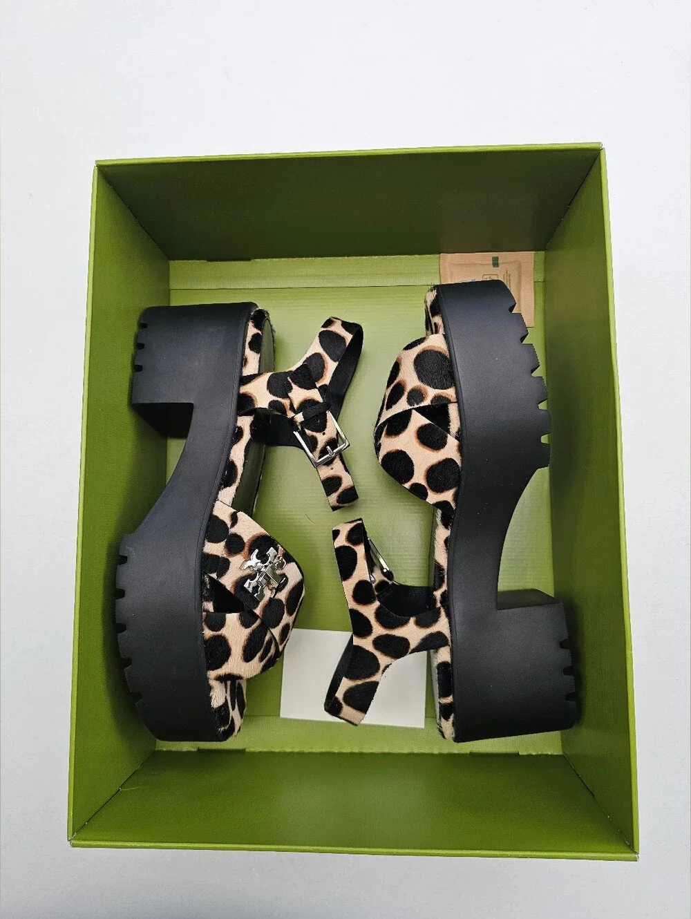 Tory Burch Turnlock Calf Hair Lug Heel Platform Sandals